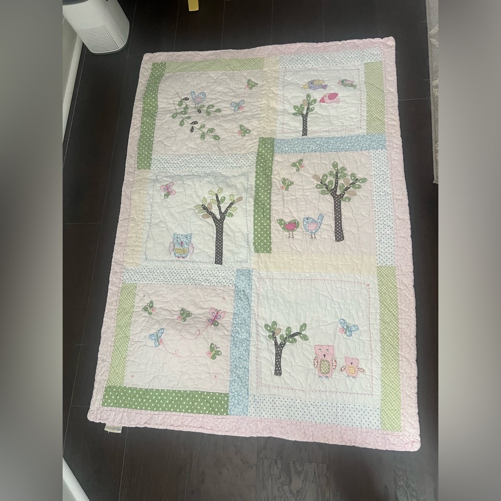 Pottery Barn Kids Hayley Owl Birds Floral Baby Toddler Quilt.